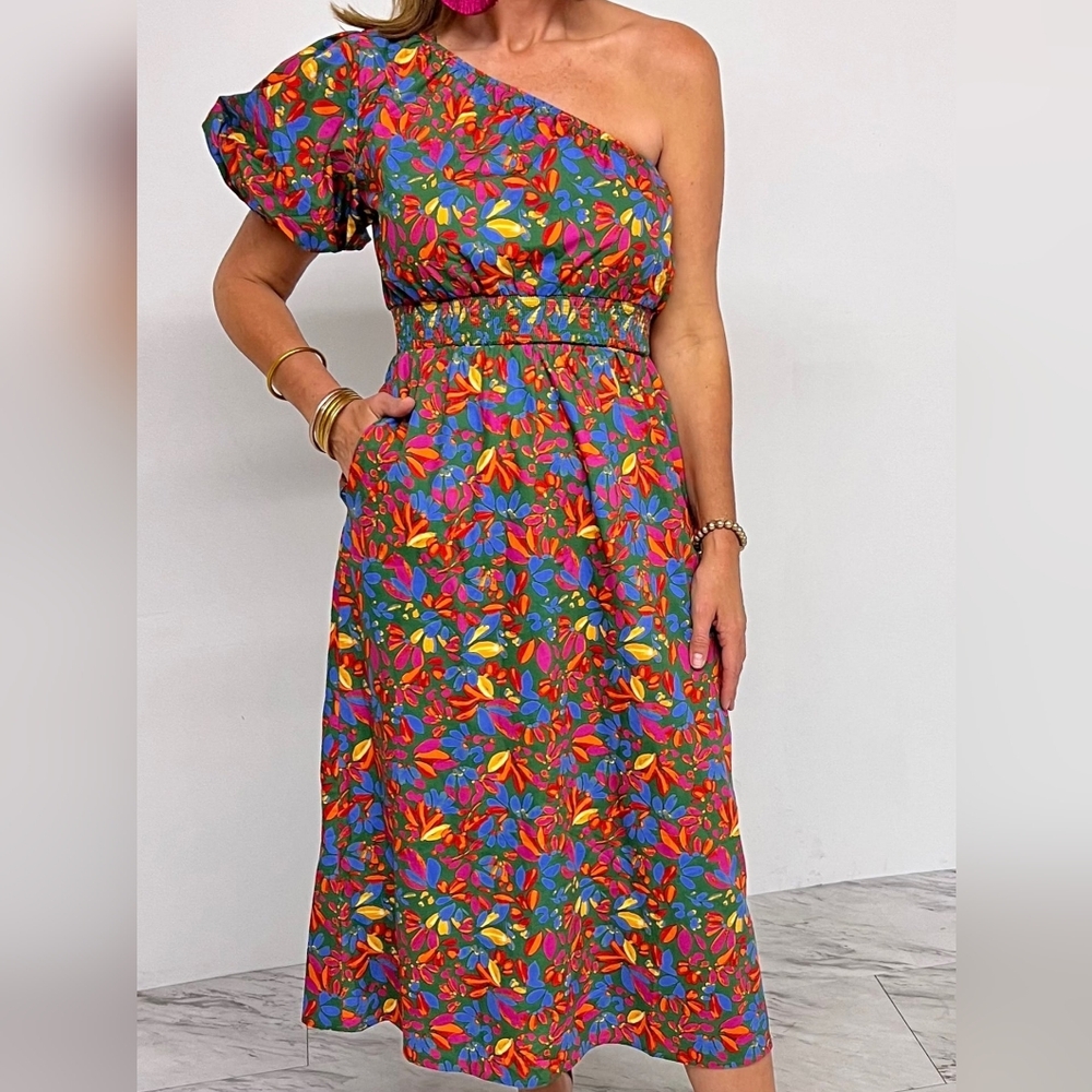 Sugarlips Zhade Tropics Bridgette One Shoulder Midi Dress Size Small